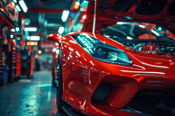 red car on the showroom