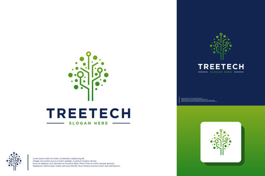 electrical circuit digital, tech tree ,logo design illustration.