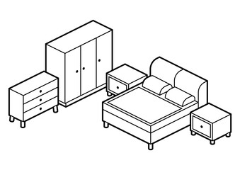 Home furniture isometry illustration. Domestic and office furniture and equipment.