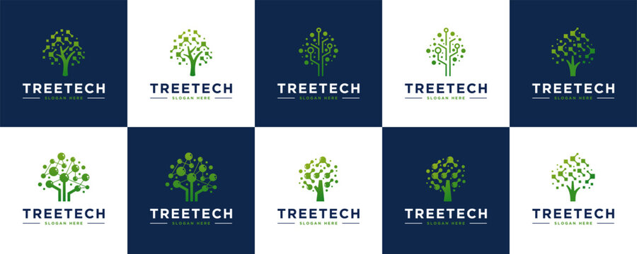 collection of electric circuit logos with tree concept, for future technology, logo design illustration.