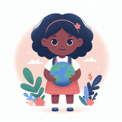 Girl holds globe in her hands. World environment day. Caring for Earth