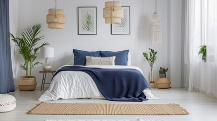 Modern Style Bedroom with Blue Accents and Natural Decor