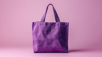 A purple tote bag sits against a matching purple background, showcasing its texture and color.