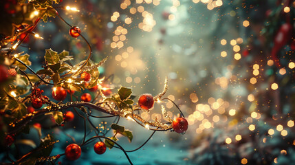 A magical scene of fairy lights and mistletoe for Christmas Eve Merry Christmas!
