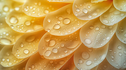 Wallpaper with pale yellow petals in raindrops.	