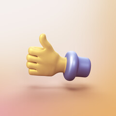 Hand like thumbs up - stylized 3d CGI icon object, Not gen Ai