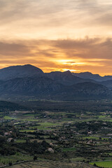 Sunset over Alcudia hill in Mallorca Spain in Summer time