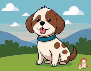 Cute doggy sitting grass landscape vector image
