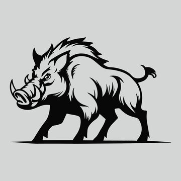 Wild boar silhouette monochrome clip art flat vector illustration

