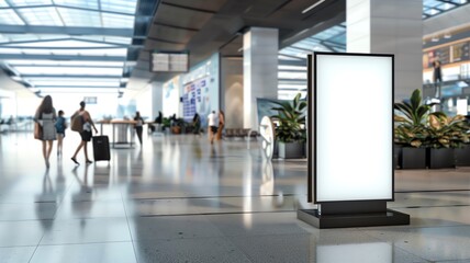 A mock up, white blank advertising billboard in a busy Airport, retail business concept