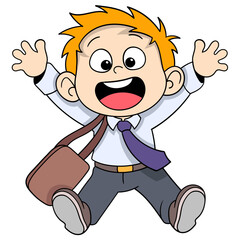 business worker boy is jumping happily to welcome payday