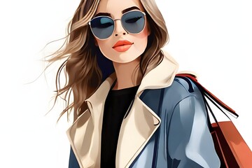 Fashion Forward: Stylish Girl with Sunglasses and Shopping Bags, AI-generated images of stunning and charming girl. Gorgeous Girl Rocking Jeans and Sunglasses on a Shopping Trip