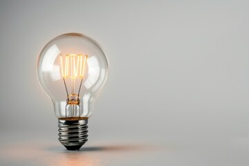 Single illuminated light bulb on a white background
