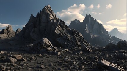 Fototapeta premium Texture of black rock. backdrop of stones. ancient, worn mountain top. AI generative.