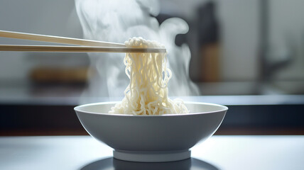 mixing noodles in the bowl