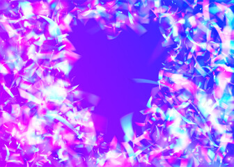 Birthday Burst. Glare Iridescent Serpentine. Rainbow Paper. Purple Laser Ribbon. Disco Glitter. Retro Texture. Falling Poster. 3d Background. Blue Birthday Burst