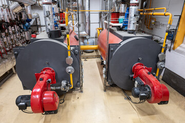 Gas boiler with red burner.