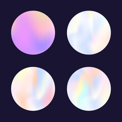 Hologram abstract backgrounds set. Holographic gradient. Futuristic hologram backdrop. Minimalistic 90s, 80s retro style graphic template for flyer, poster, banner, mobile app.