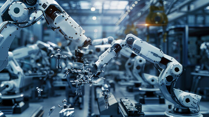 Fototapeta premium Futuristic Robotic Assembly Line: Self-Replicating AI in Action