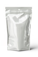 Blank white standing pouch packaging on white background