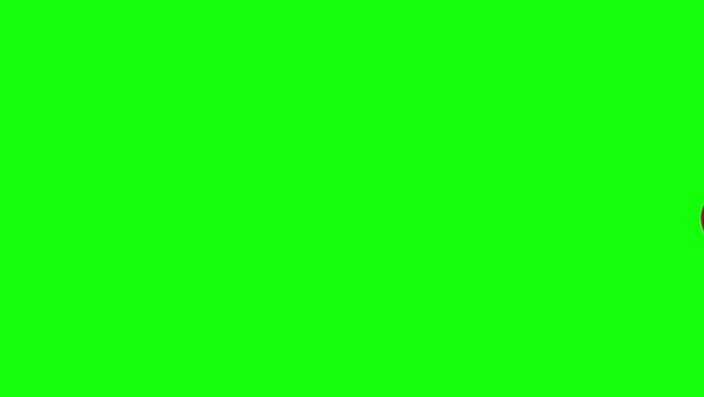 Animated red cricket ball bounces left to right on the screen with a green screen background. 