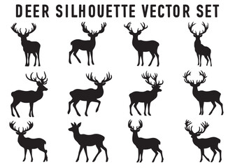 isolated deer silhouette set, deer silhouette vector