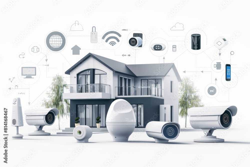 Poster home security cameras, equipped with entry sensors and sound detection, protect by observing and cap