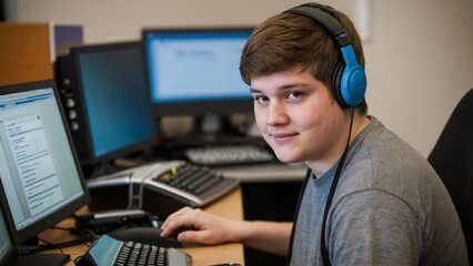 Young AdultAutism Engaged in Computer Work - Diverse Workplace Inclusion Photo