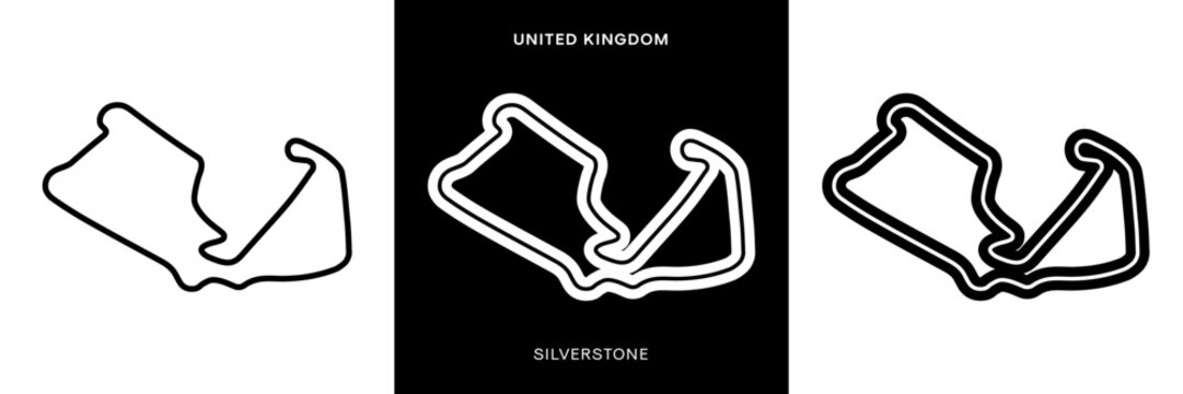 Silverstone Circuit Vector. Silverstone Great Britain Circuit Race Track Illustration with Editable Stroke. Stock Vector.	
