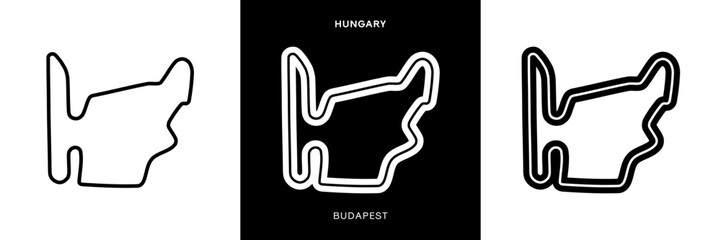 Budapest Circuit Vector. Budapest Hungary Circuit Race Track Illustration with Editable Stroke. Hungarian Race Track. Stock Vector.
