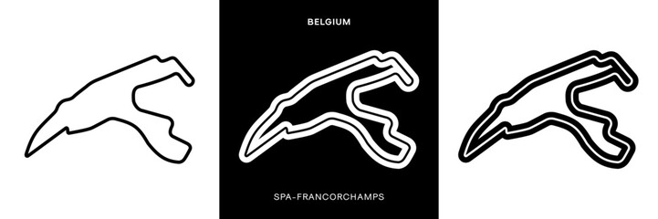 Spa Circuit Vector. Spa Belgium Circuit Race Track Illustration with Editable Stroke. Belgian Race Track. Stock Vector.