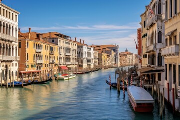 Tranquil view of the grand canal with boats and historical buildings in venice, italy