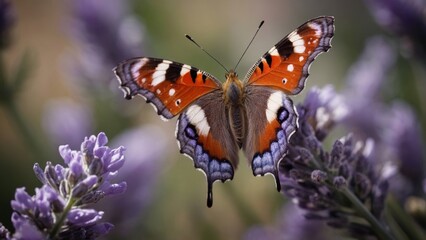 Obraz premium Butterfly on Lavender Bush: A Beautiful Close-up Image Full of Nature's Wonders