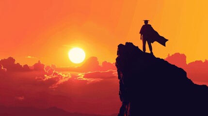 Fototapeta premium A determined man with graduation gown climbing to top