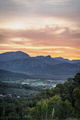 Sunset over Alcudia hill in Mallorca Spain in Summer time
