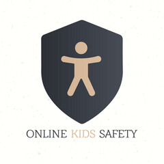 Online children safety. Care and Protection of People Logo with shield, Parenting Vector Icon Design. Stock vector illustration isolated on white background.