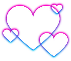 Transparent aesthetic neon glowing heart shapes in pink and blue 
