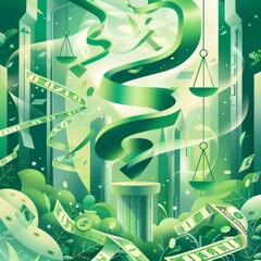 Abstract Concept of Financial Growth with Green Dollar Symbols