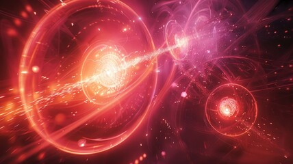 An animated sequence showing the collision of subatomic particles in a high-energy physics experiment
