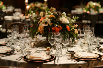 Fototapeta premium Dining table, a stem gala event being held for fund raising,&nbsp;