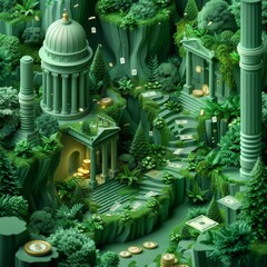 Surreal Financial Ecosystem with Swirling Green Elements