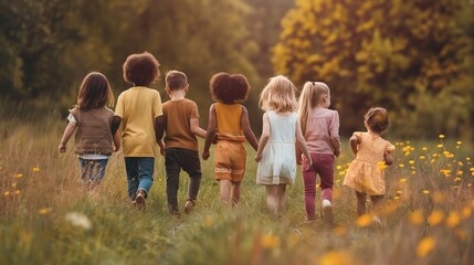 children of all colors walking together