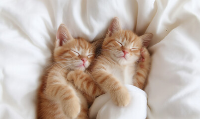 Obraz premium kittens sleeping on bed