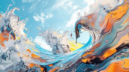 A painting depicting a wind wave in the ocean, showcasing the beauty of water resources in the...