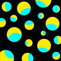 Blue and yellow circles design on black background