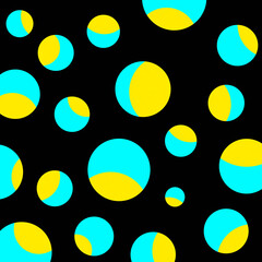 Blue and yellow circles design on black background