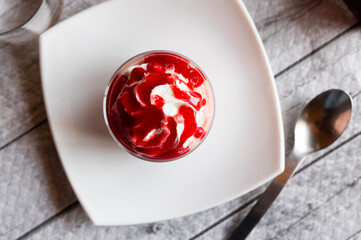 Raspberry mousse, made with raspberry jam and vanilla, is delicious addition to morning coffee and breakfast.