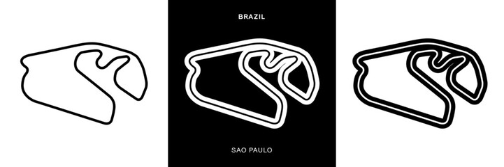 Sao Paulo Circuit Vector. Sao Paulo Brazil Circuit Race Track Illustration with Editable Stroke. Stock Vector.	

