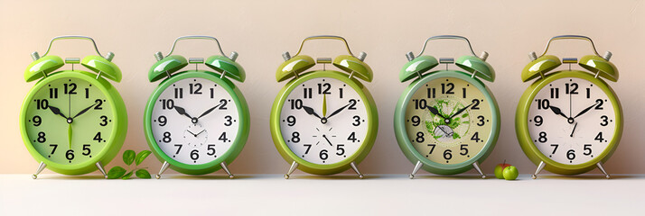 Collection of Green Alarm Clocks Isolated on a Transparent Background,
Green alarm clock in retro style on white background, isolate
