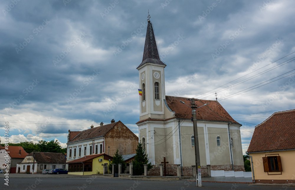 Canvas Prints Romanian Greek Catholic Church on Central Square in Miercurea Sibiului town, Sibiu County, Romania